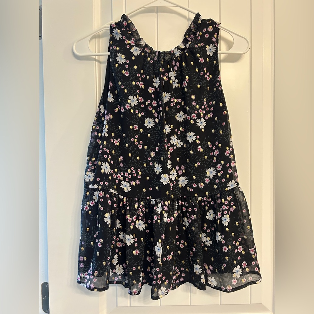 Loft Floral Sleeveless Black Blouse
